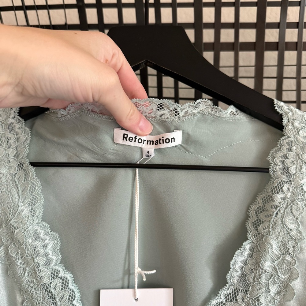 Reformation Light Blue Lace Trim Mini Dress - Picture 4 of 12